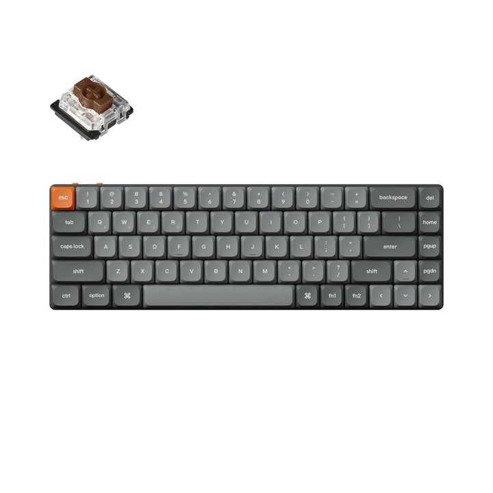 Безжична механична клавиатура Keychron K7 Max QMK/VIA, бял LED, 2.4GHz, Bluetooth 5.1, USB-C, нисък профил Gateron Brown, сив