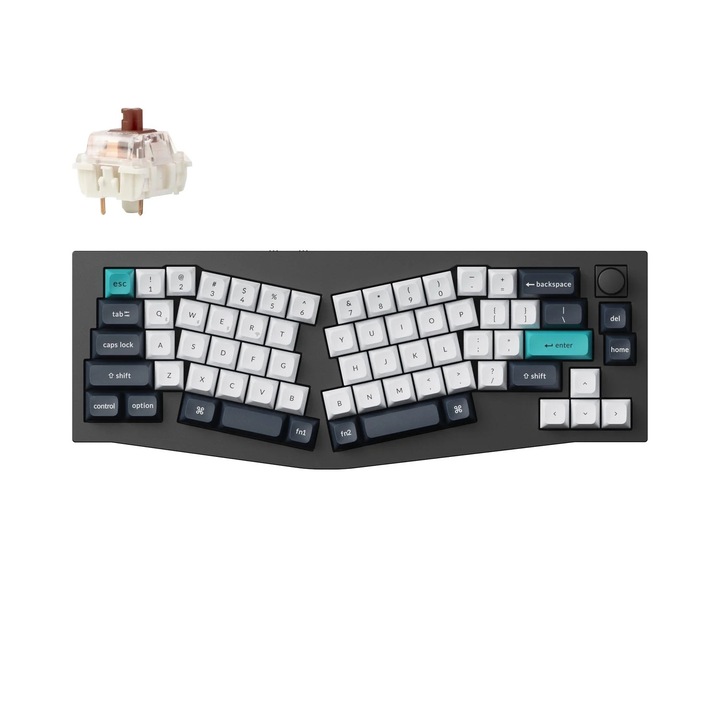 Безжична механична клавиатура Keychron Q8 Max Wireless Mechanical Keyboard (Alice Layout), QMK/VIA, Hot-Swappable, 2.4GHz, Bluetooth 5.1, USB-C, Gateron Jupiter Brown, черен