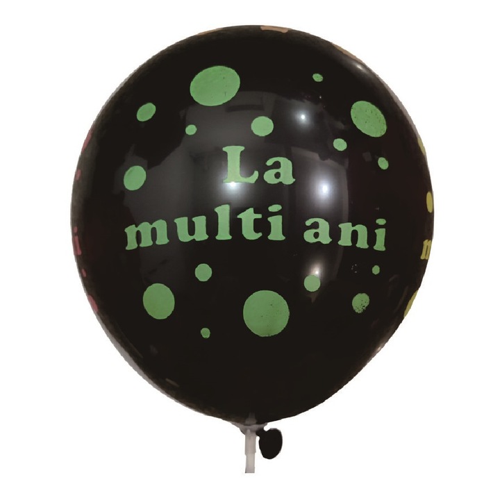 Balon party latex, negru, multicolor, cu buline, la multi ani 30 cm, 20 buc