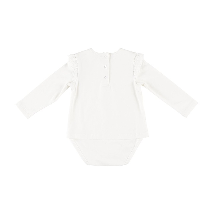 Body cu maneca lunga si volan cu broderie PANCO - Bravery, Ecru, pentru fetite, Ecru, 68-74 CM