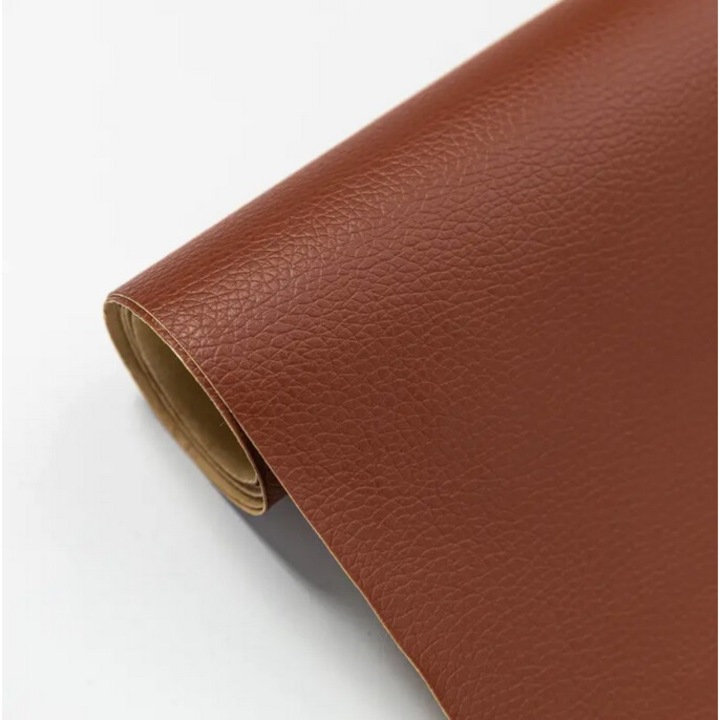 Самозалепващо се фолио от еко кожа за обновяване и тапицерия на диван, седалка, интериор на кола, кожени артикули, DAVIDAMI CONCEPT®, ролка 138 cm x 50 cm, кафява