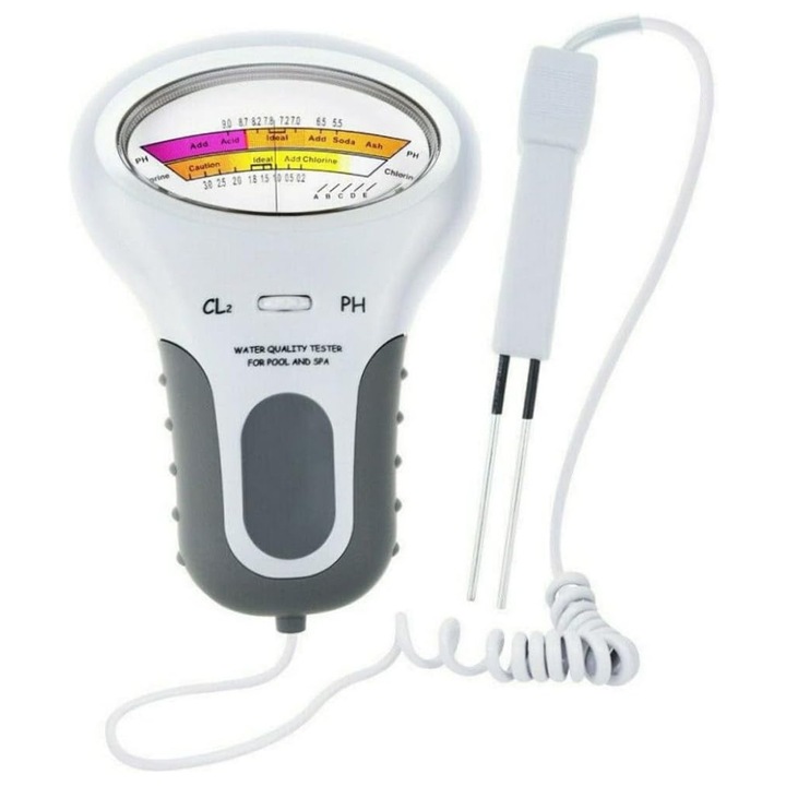 Digitális pH és CL2 teszter, Tovbmup, minták 150 mm-es nyéllel, LCD kijelző, medencevízhez, készlet