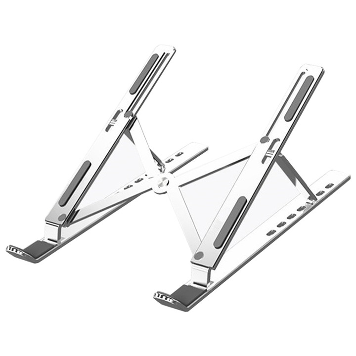 Suport laptop, Bolongking, pliabil, aluminiu, diagonala maxim 15.6", portabil, Ergonomic, 7 nivele de reglare, argintiu