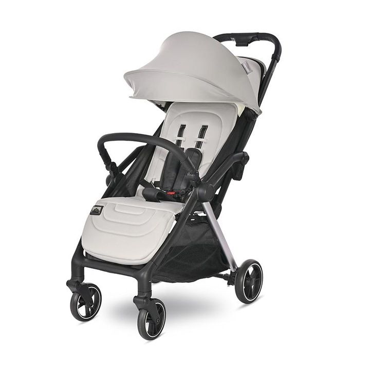 Carucior pentru nou-nascut autofold, Lorelli, Loret, ultra-light, 0 luni - 4 ani, pana la 22 kg, suspensii, pliere cu o singura mana, spatar reglabil in 4 pozitii, suport de picioare reglabil, Grey Jasper