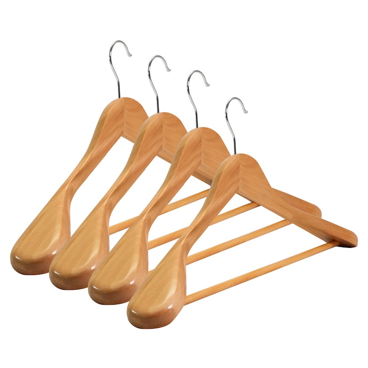 Set 3 Umerase din Lemn Masiv Unic Hangers®, Cu Umeri Lati Ergonomici si Design Modern, Ideal Pentru Haine Groase, Paltoane, Costume sau Sacouri, Rezistente si Perfecte Pentru Organizare Premium in Dulapuri Spatioase, Finisaj Natur Elegant