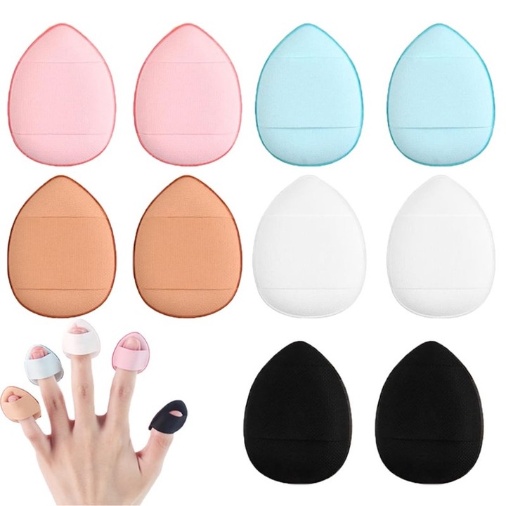 Set 10 bureti triunghiulari pentru aplicare machiaj, multicolor, reutilizabili, portabili