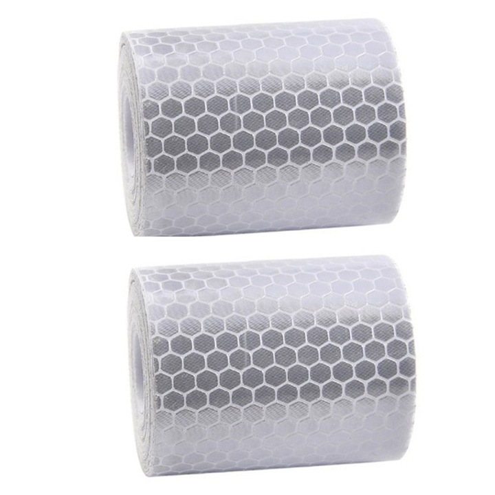 Banda reflectorizanta de siguranta, alba, pentru vehicule si biciclete