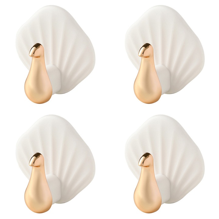 Set 4 carlige adezive, impermeabile, pentru baie si bucatarie, alb