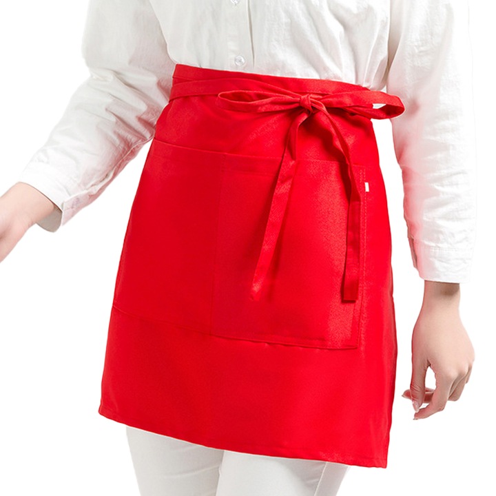 Sort impermeabil pentru bucatarie si cafenea, rosu, cu buzunar, usor de curatat