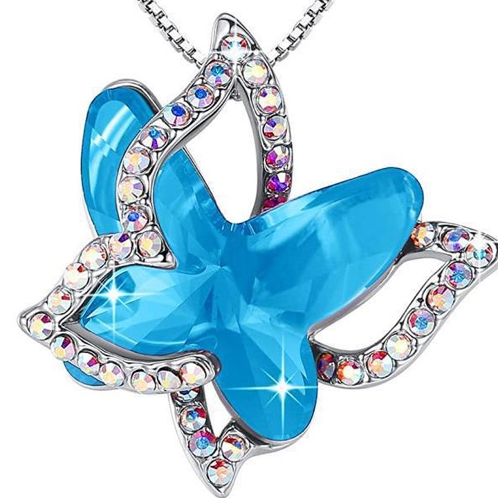 Colier cu pandantiv fluture, argintiu/albastru, aliaj
