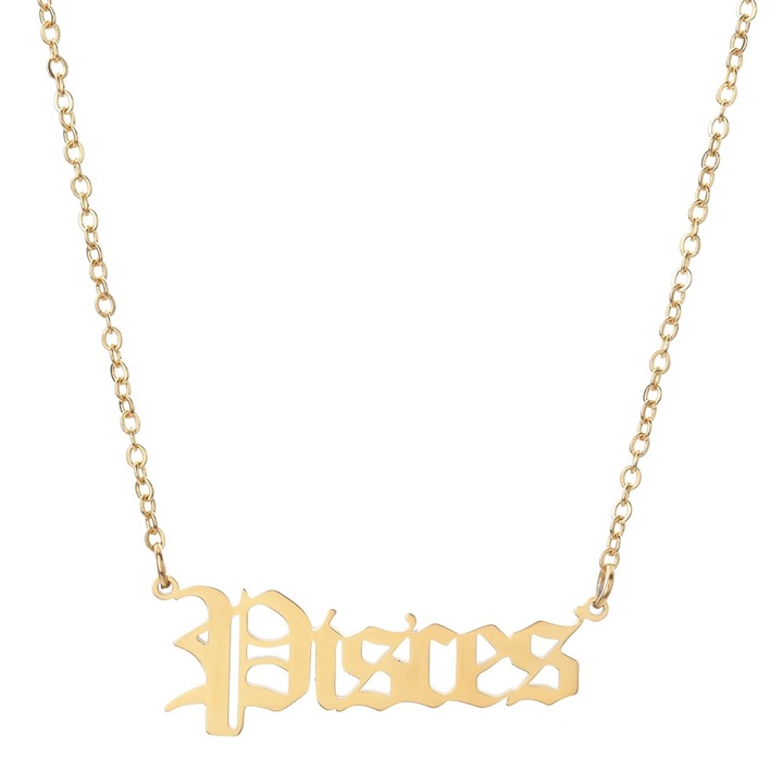 Colier cu zodia Pesti, inox placat cu aur 18K, hipoalergenic, auriu