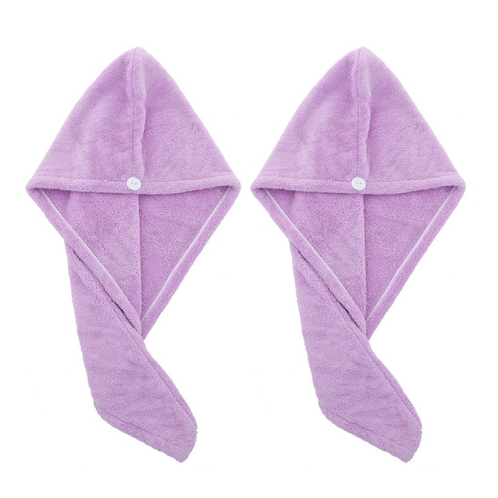 Комплект кърпи за сушене на коса, супер абсорбиращи, лилави, 2 бр