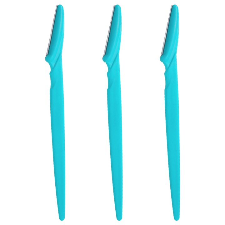 Set 3 trimmere pentru sprancene, dermaplaning, piele neteda, albastru, plastic/inox