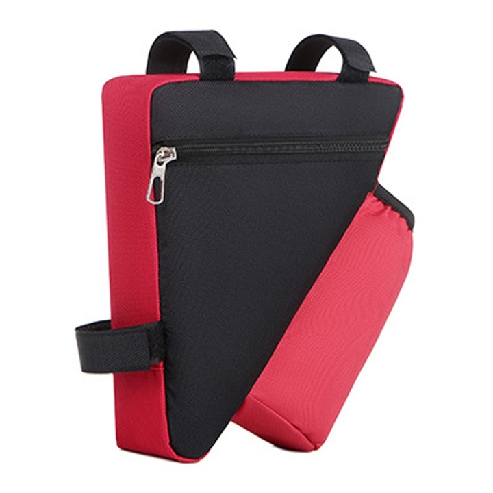 Geanta Triunghiulara pentru Cadru Bicicleta, Suport Sticla, Rosu