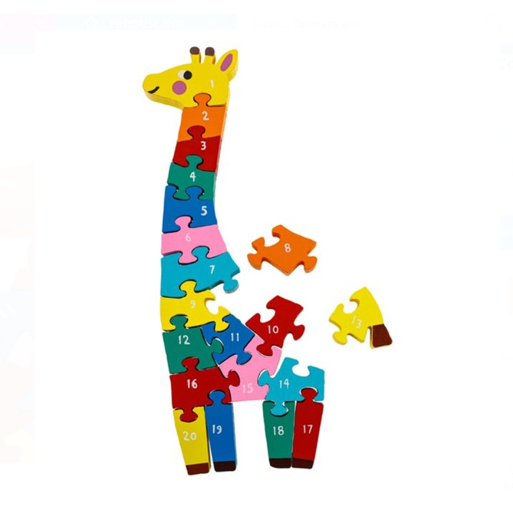 Fa puzzle színes figurákkal Zsiráf modell 11x28cm 20 db