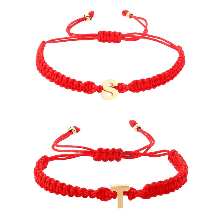 Set 2 Bratari Prietenie, Ajustabile, Impletite, rosu, handmade