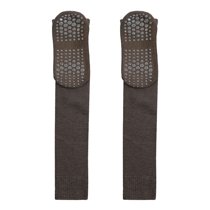 Jóga és Pilates zokni, csúszásmentes, térd, világosbarna, S/M