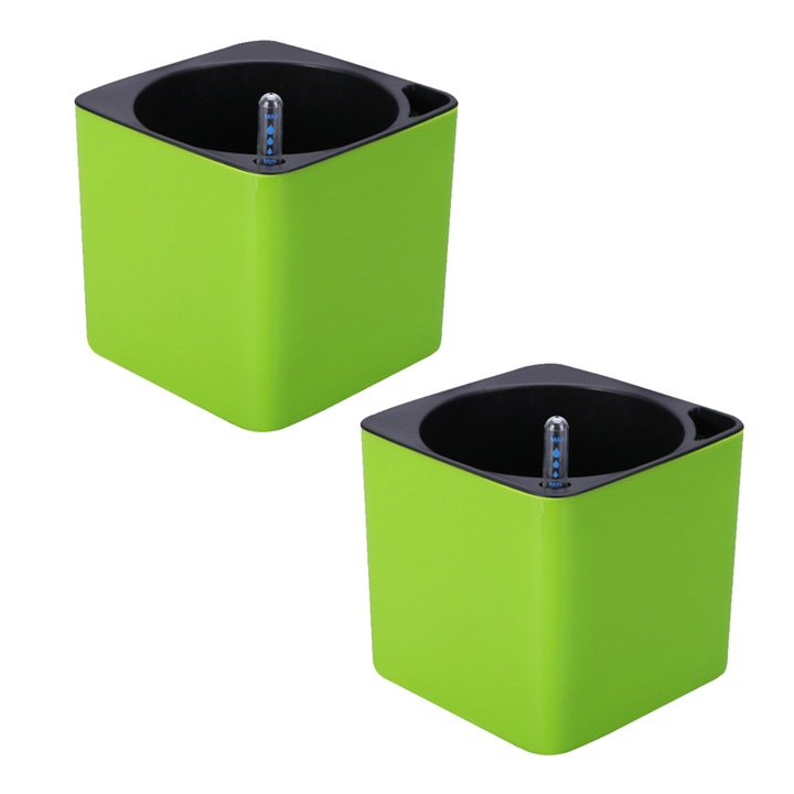 Ghiveci auto-irigare cu indicator nivel apa, verde, plastic