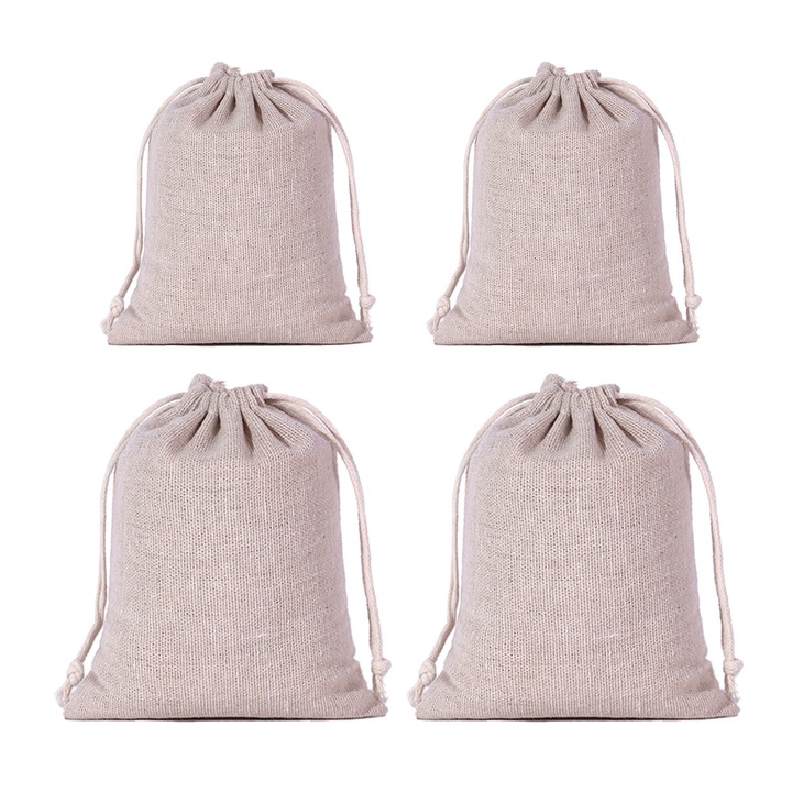 Set 4 pungi reutilizabile, bumbac/canepa, 8x10 cm, 10x12 cm