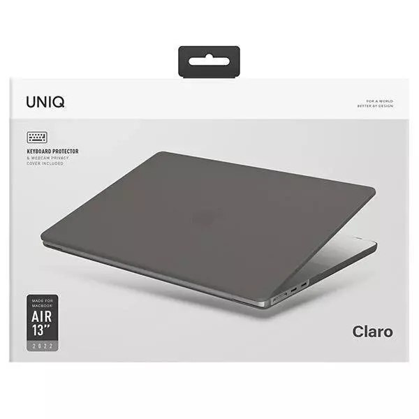 Husa laptop Uniq Claro, policarbonat, semi-transparenta, antialunecare, pentru MacBook Air 13 (2022), gri fumuriu