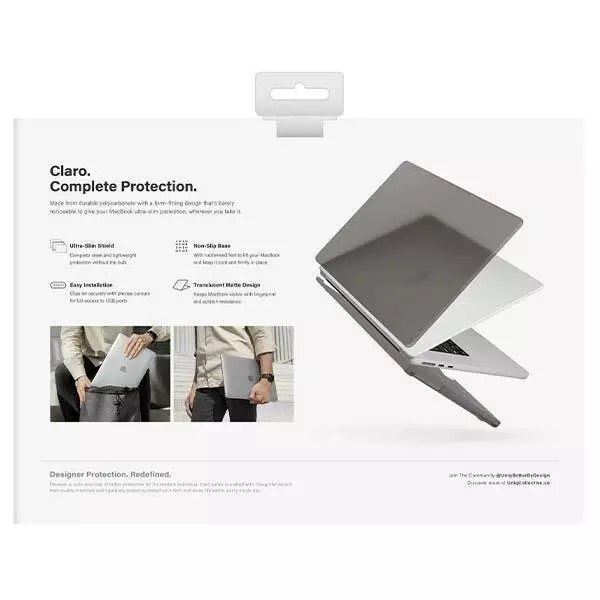 Husa laptop Uniq Claro, policarbonat, semi-transparenta, antialunecare, pentru MacBook Air 13 (2022), gri fumuriu