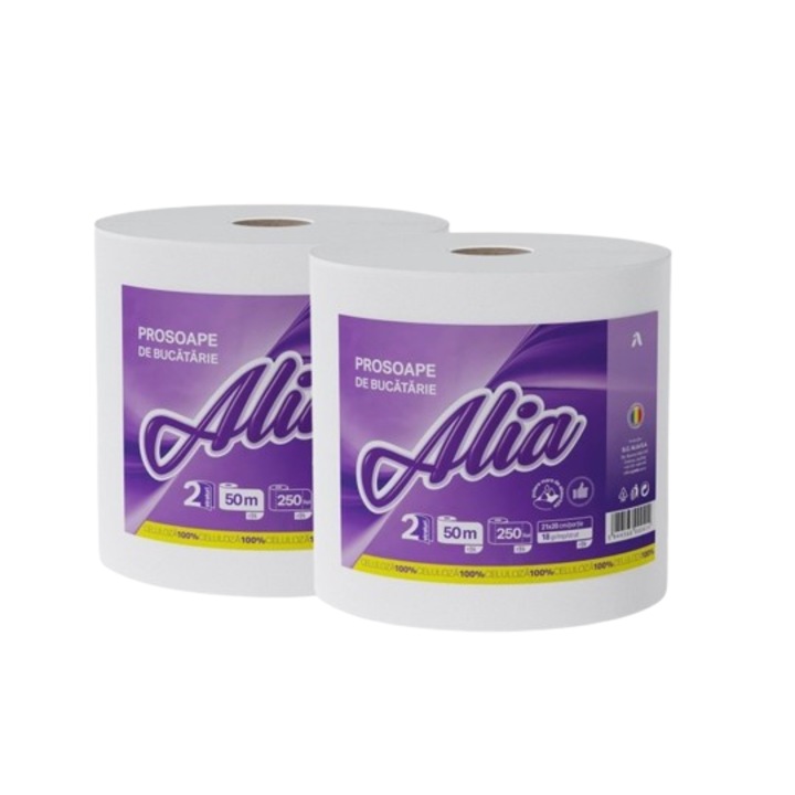 Konyhai papírtörlő Alia, 2 rétegű, 250 lap, 50 m, 2 db-os készlet