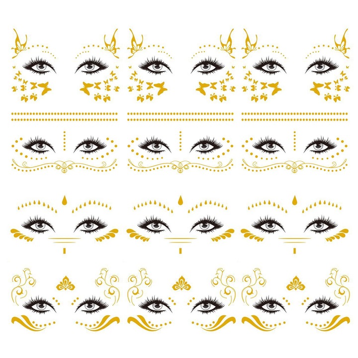 Set 12 foi Tatuaje Temporare Fata, Stil 3, pentru Petreceri Costum Dansatoare, Multicolor