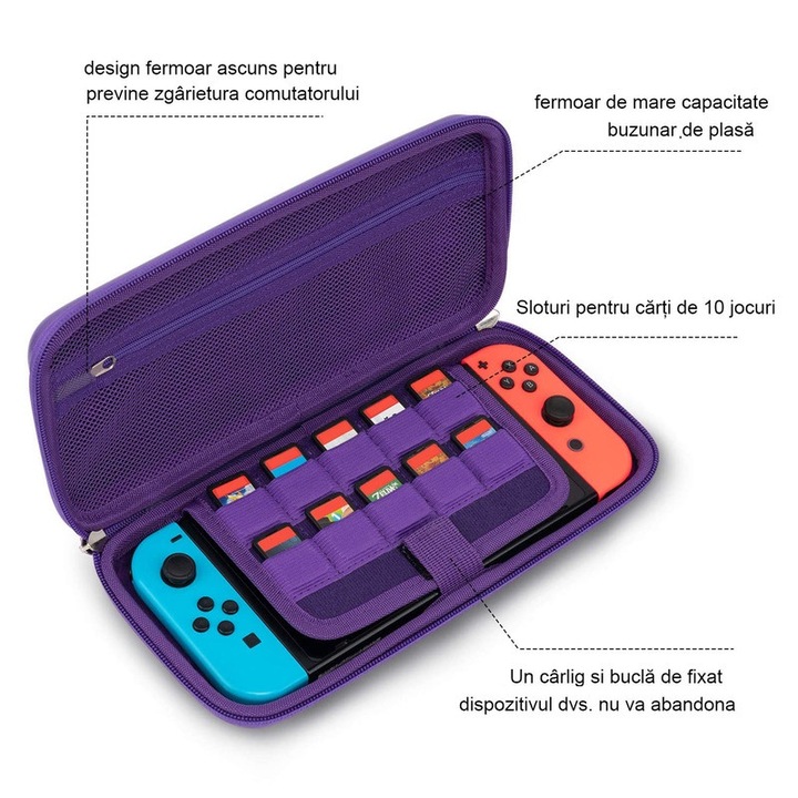 Калъф за конзола, Съвместим с Nintendo Switch/Switch OLED, Лилав