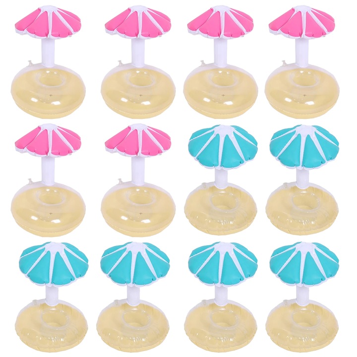 Комплект от 12 надуваеми поставки за напитки QttvbTna, форма на чадър, PVC, многоцветни