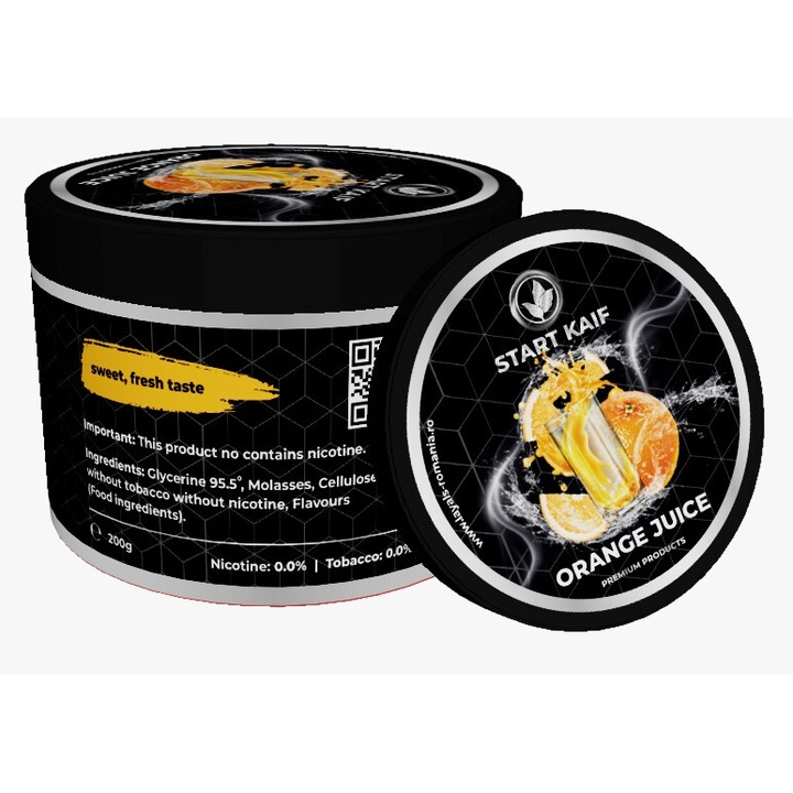 Аромат за наргиле Premium, без никотин, Start Kaif, аромат "Портокалов сок", произведен от целулоза и натурални аромати, не съдържа тютюн, 200гр