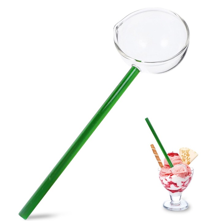 Lingura de sticla pentru desert, 25.2x6cm, transparent/verde