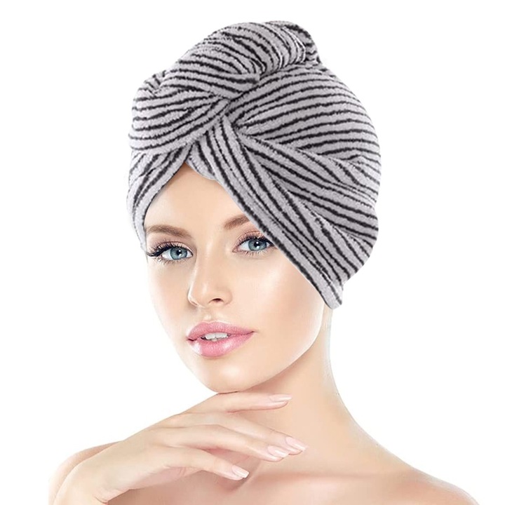 Turban pentru Par, Fibre de Bambus, Super Absorbant, Uscare Rapida, Gri, 65x25 cm