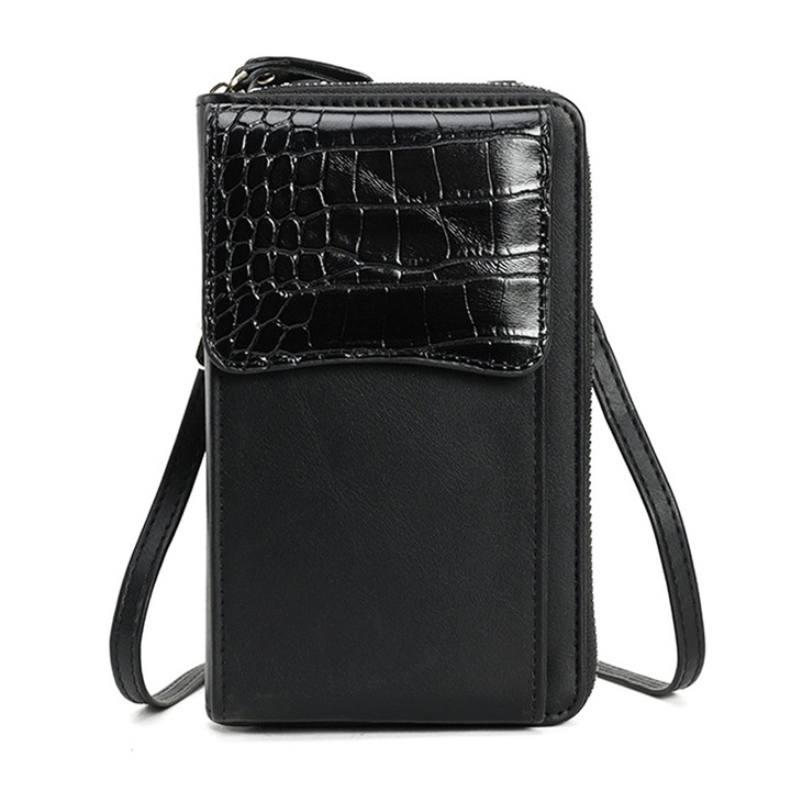 Női táska ökológiai bőrből, fekete, 18,5x11,5x4,5 cm