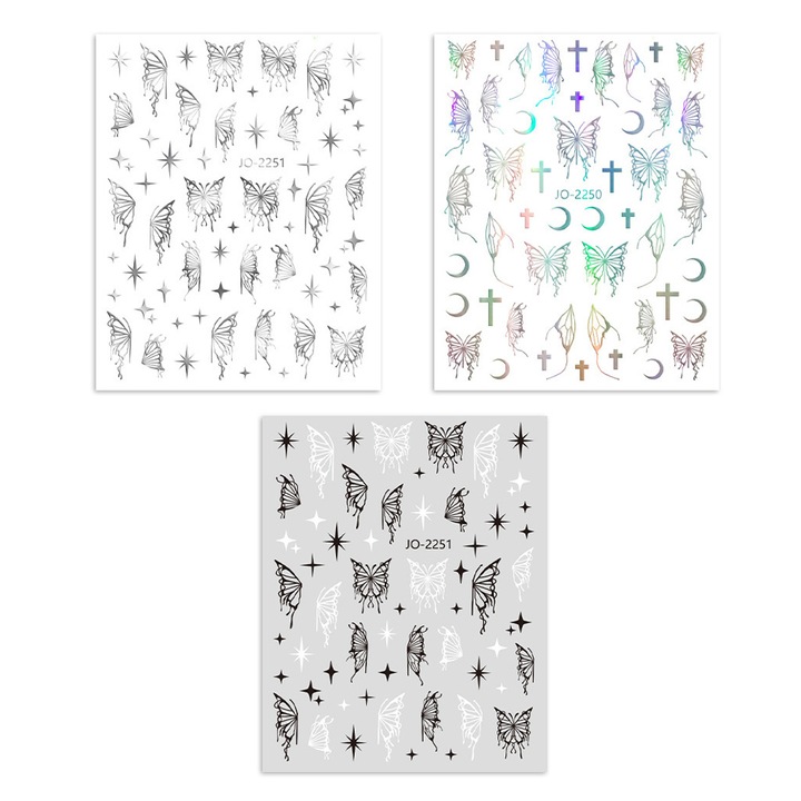 Autocolant pentru unghii, folie de transfer cu litere fluture colorate, folosit pentru articole de decorare pentru unghii, stil: stil4