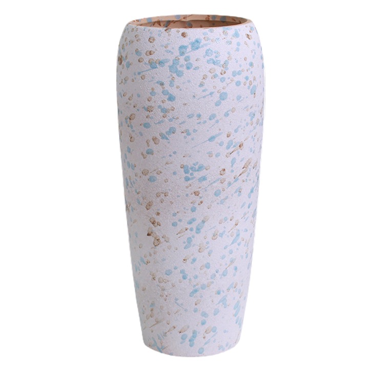 Vaza Ceramica Decorativa, Alb/Albastru, 12.8x12.8x26.5cm