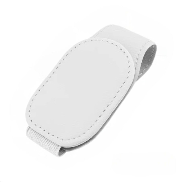 Multifunkcionális autós tartó szemüveghez és kártyákhoz, Ökológiai bőr anyag, Könnyen rögzíthető a napellenzőre, Méretek 9 cm (hossz) x 7 cm (szélesség) x 3,5 cm (magasság), Súly 50g - Fehér