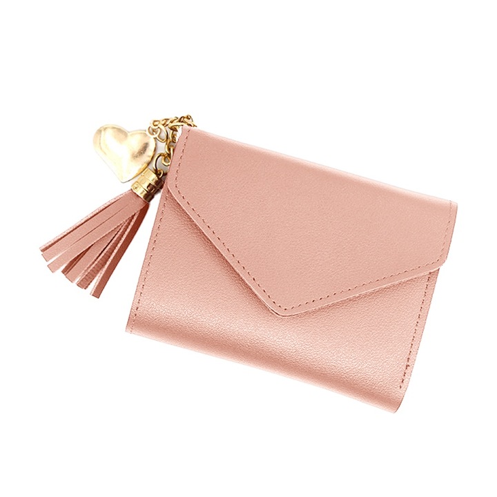 Portofel mic, 7 sloturi pentru carduri, Piele Roz, 11.5x9x2cm, Roz, 11.5 x 9 x 2 cm