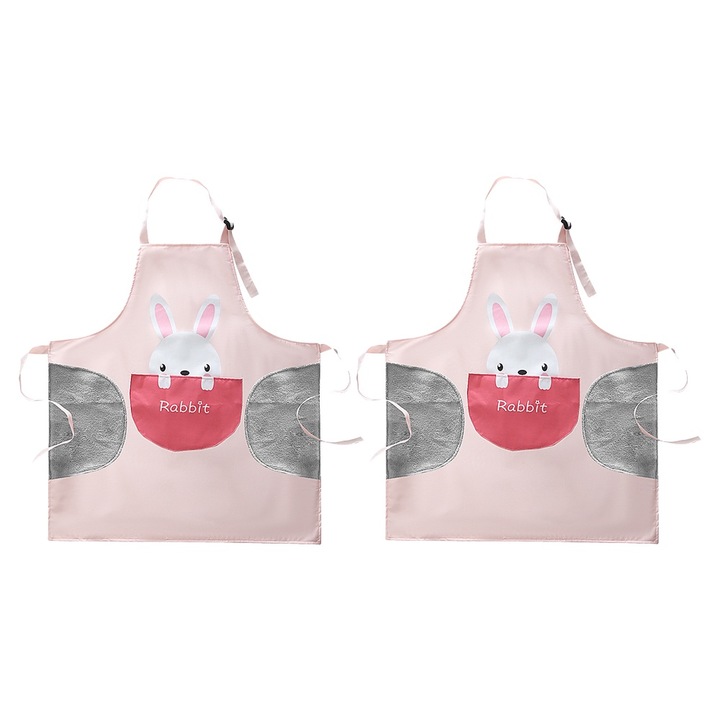 Set 2 sorturi de bucatarie, bumbac si in, roz si albastru, 64x70x2cm