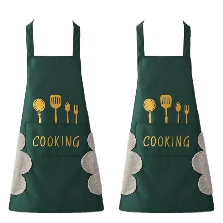 Set 2 sorturi de bucatarie, bumbac si in, multicolor, 64x70x2cm