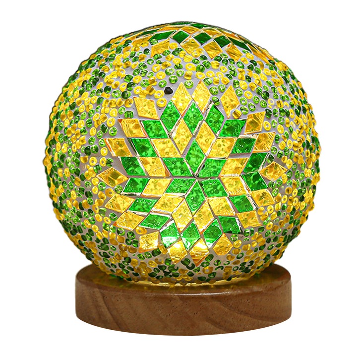 Lampa de veghe, stil boem, lemn/sticla, multicolor, 13,3x10cm