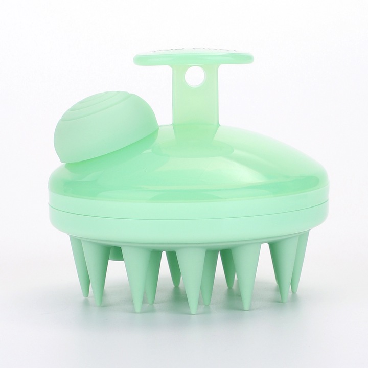 Perie You First din silicon pentru masaj capilar cu dispenser de sampon, revitalizare si curatare scalp, aplicare sampon, verde mint