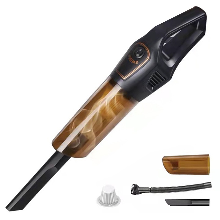 Aspirator auto portabil, reincarcabil, filtru HEPA lavabil, negru, autonomie 20 minute