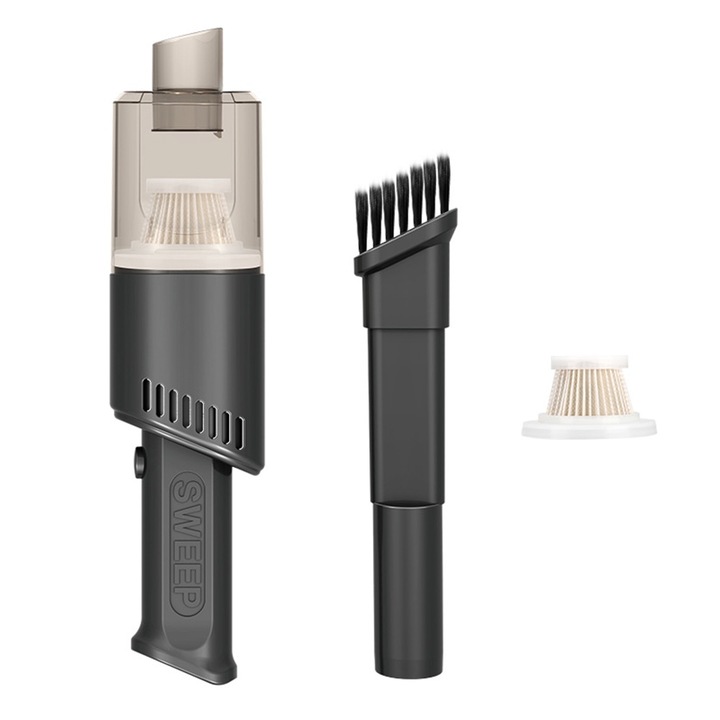 Aspirator portabil, multifunctional, fara fir, filtru HEPA lavabil, negru, autonomie 20 minute