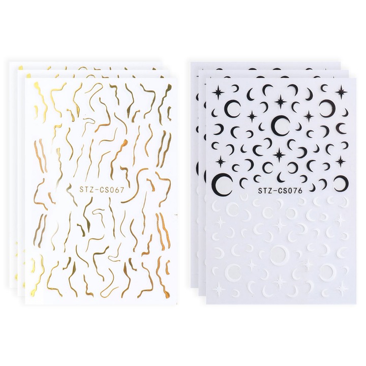 Set 6 foi stickere decorative pentru unghii, multicolor, 9.5x6.3x0.1cm