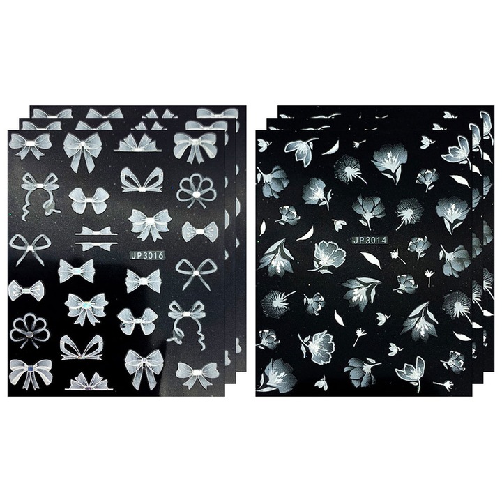 Set 6 foi stickere decorative pentru unghii, alb, 7.5x6.3cm