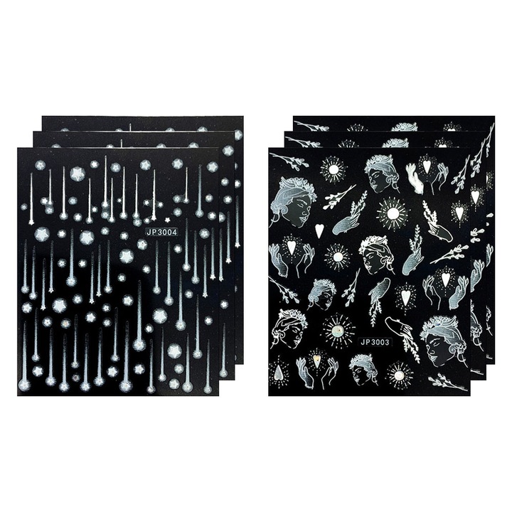 Set 6 foi stickere decorative pentru unghii, alb, 7.5x6.3cm