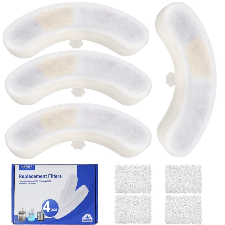 Set 4 Filtre cu 5 straturi de filtrare pentru Dispenser Apa Automat QuTek® 1.5 L, Fantana pentru Pisici/Caini QuTek, Purificare, Ionizare, Carbon Activ