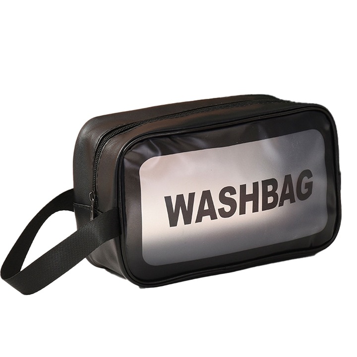 Geanta de machiaj pentru calatorie, PU piele/PVC, negru, 28x16x7cm