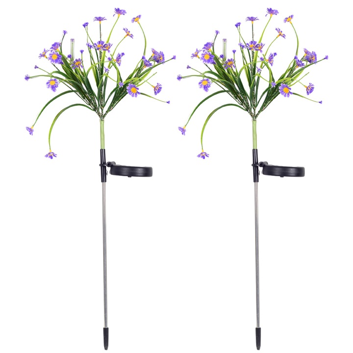 Lampi solare set, flori solare, waterproof, violet, utilizare exterioara, 2 bucati