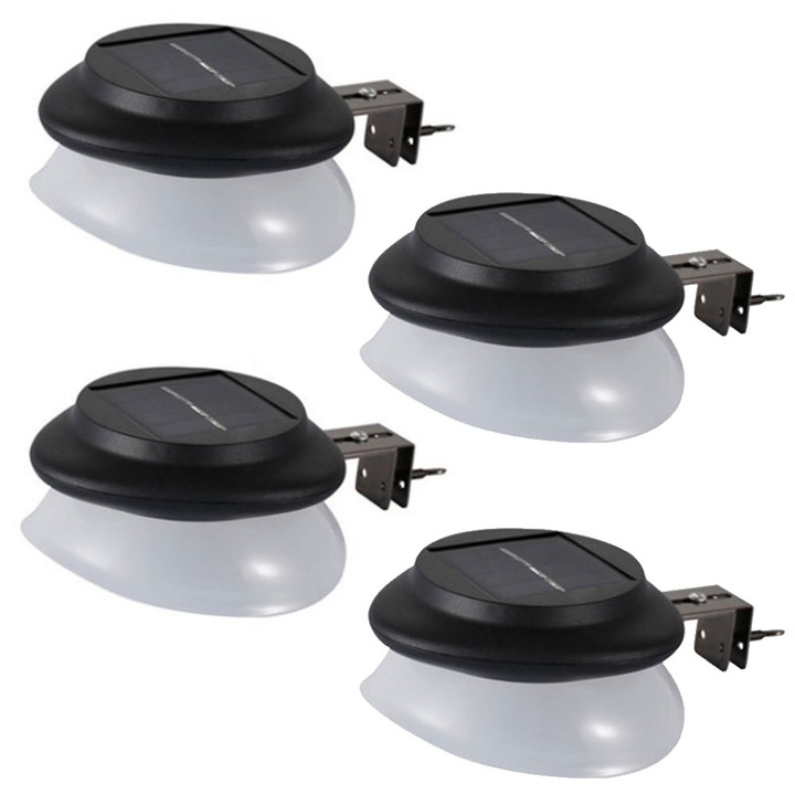 Комплект от 4 соларни лампи, ABS / Поликарбонат, IP65, 12.7 x 13.3 x 6.8 см, Черни